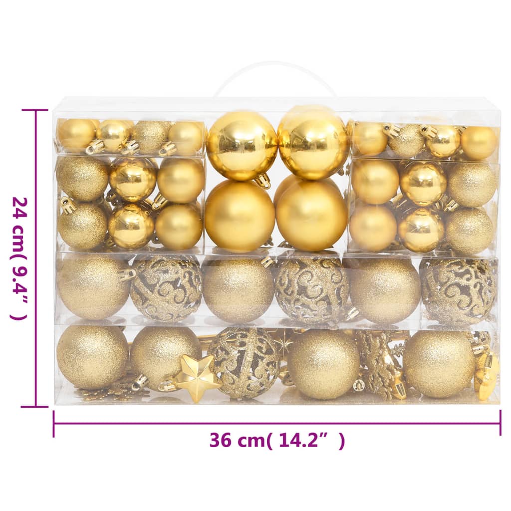 111 Piece Christmas Bauble Set Gold Polystyrene - OLBRIT