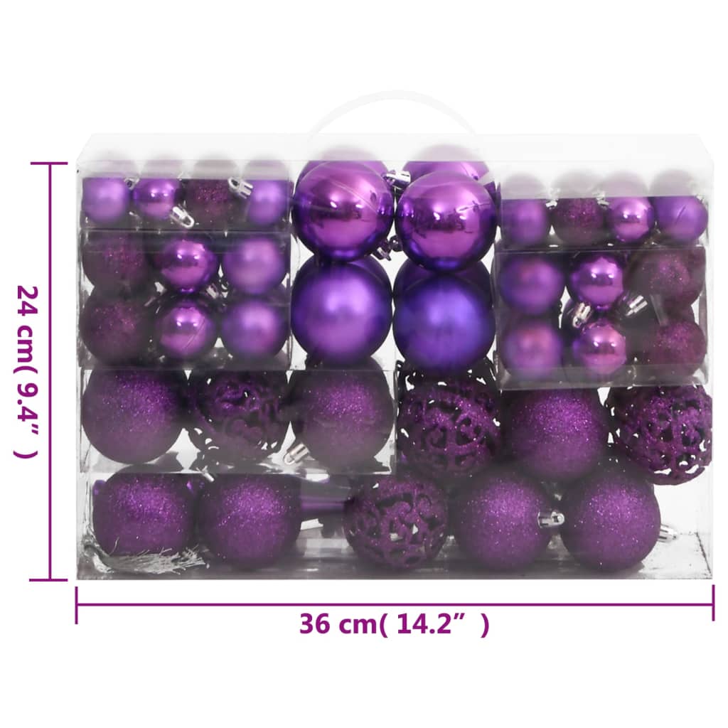 111 Piece Christmas Bauble Set Purple Polystyrene - OLBRIT
