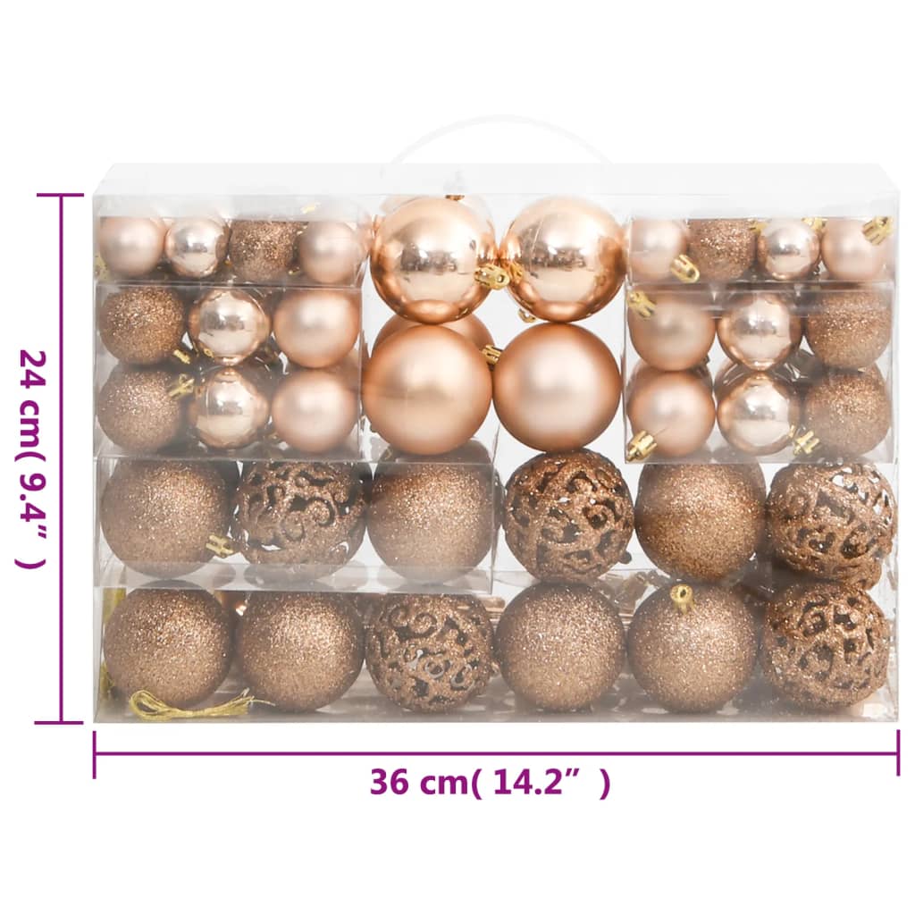 111 Piece Christmas Bauble Set Rose Gold Polystyrene - OLBRIT