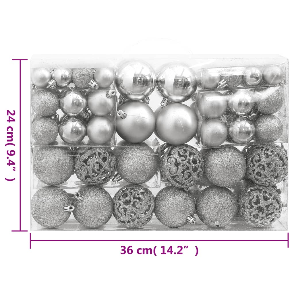 111 Piece Christmas Bauble Set Silver Polystyrene - OLBRIT