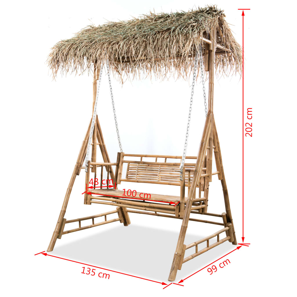 2-Seater Swing Bench with Palm Leaves Bamboo 202 cm - OLBRIT