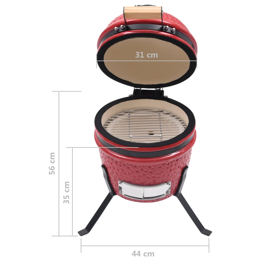 2-in-1 Kamado Barbecue Grill Smoker Ceramic 56 cm Red - OLBRIT