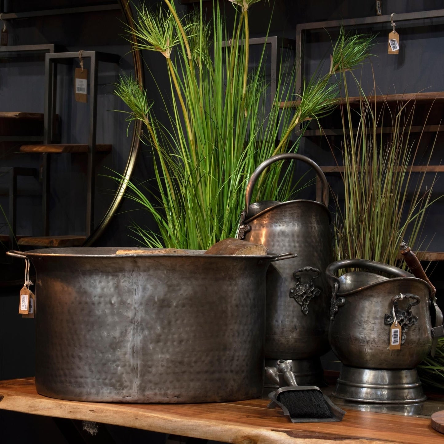 Large Antique Pewter Log Basket | OLBRIT