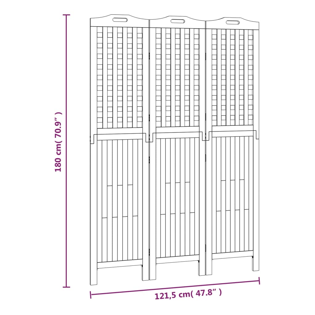3-Panel Room Divider 121.5x2x180 cm Solid Wood Acacia - OLBRIT