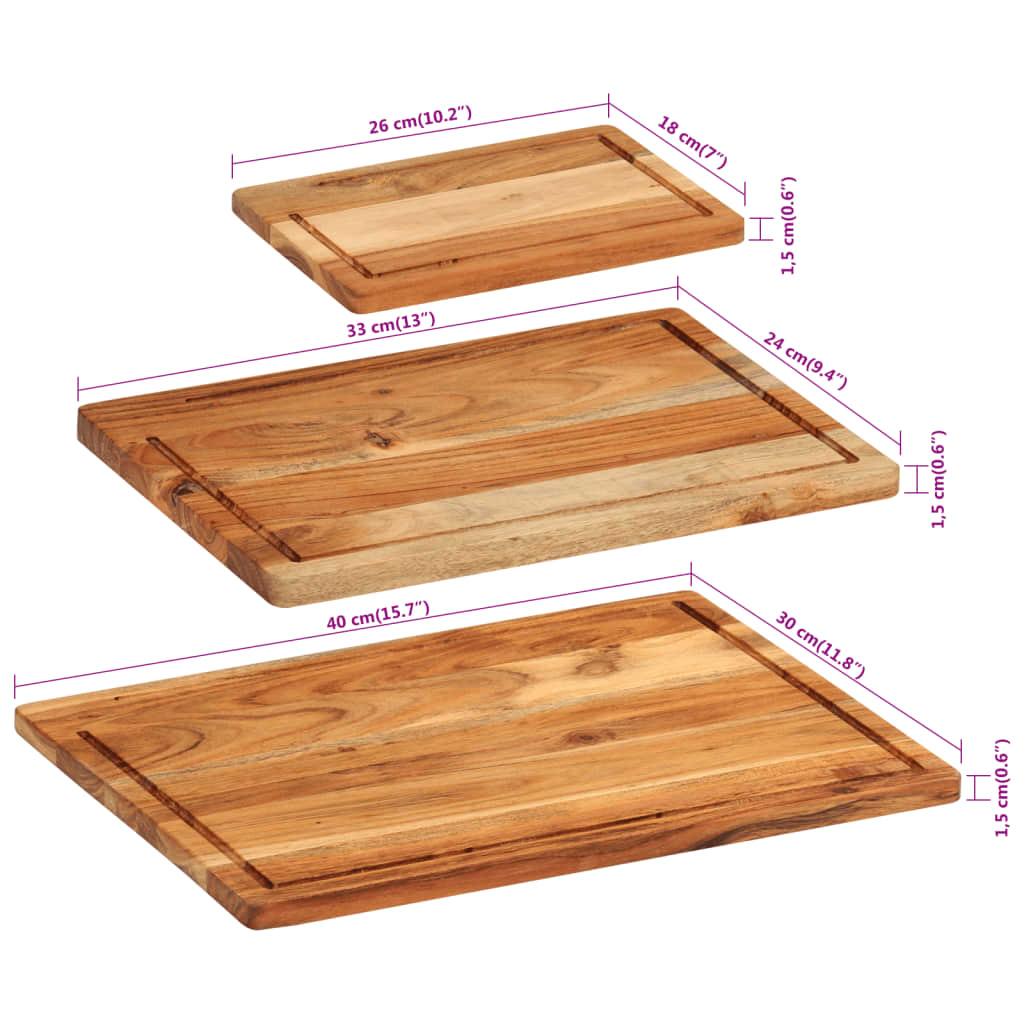 3 Piece Chopping Board Set with Stand Solid Wood Acacia - OLBRIT
