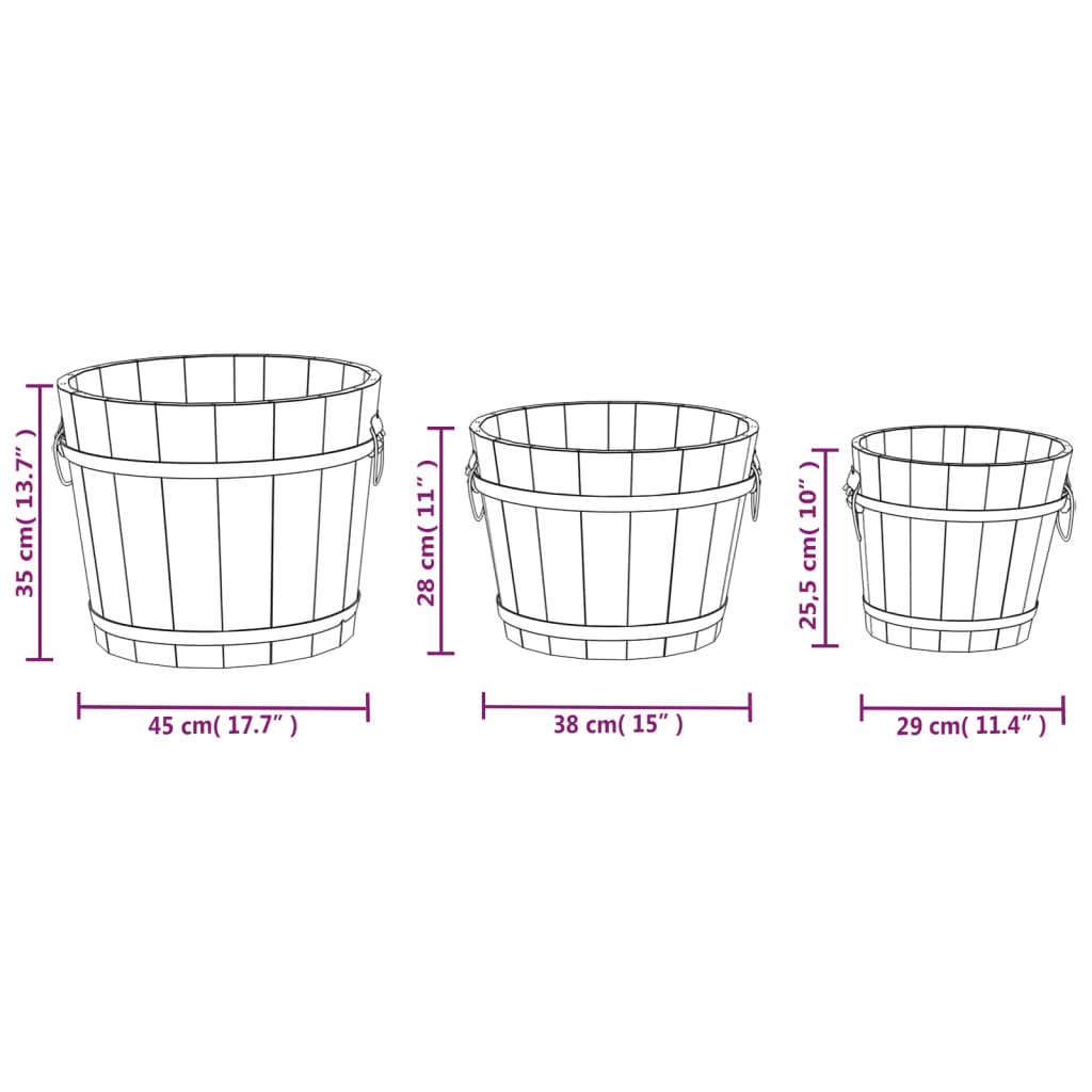 3 Piece Wooden Bucket Planter Set Solid Wood Fir - OLBRIT