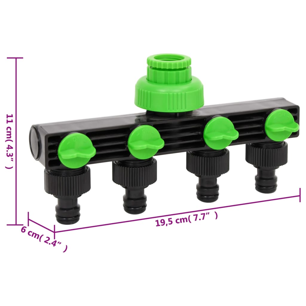 4-Way Tap Adaptor Green and Black 19.5x6x11 cm ABS & PP - OLBRIT