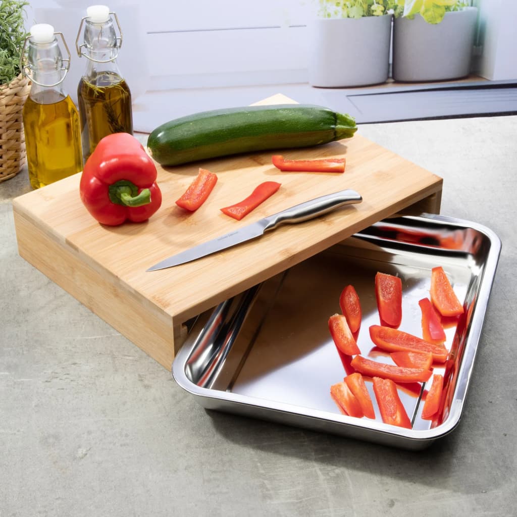 Bamboo Cutting Board with Tray 38x27x7 cm - OLBRIT