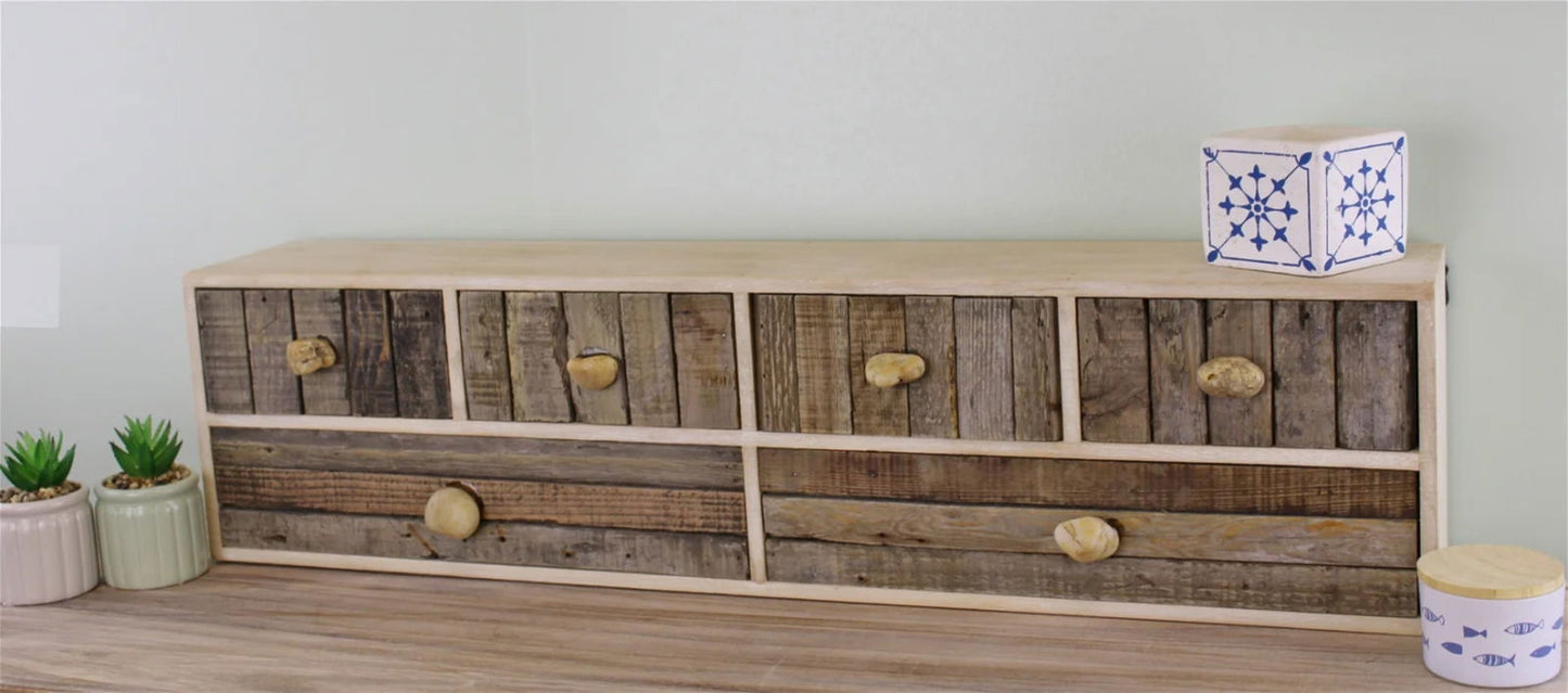 6 Drawer Unit Driftwood Effect Drawers With Pebble Handles - OLBRIT
