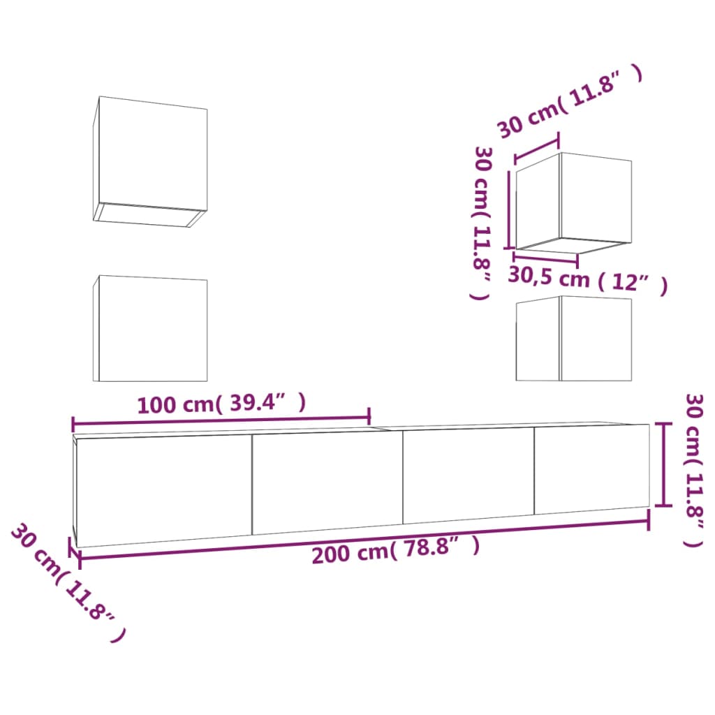 6 Piece TV Cabinet Set High Gloss White - OLBRIT