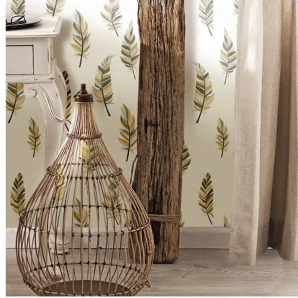 Urban Friends & Coffee Wallpaper Feathers White and Silver - OLBRIT