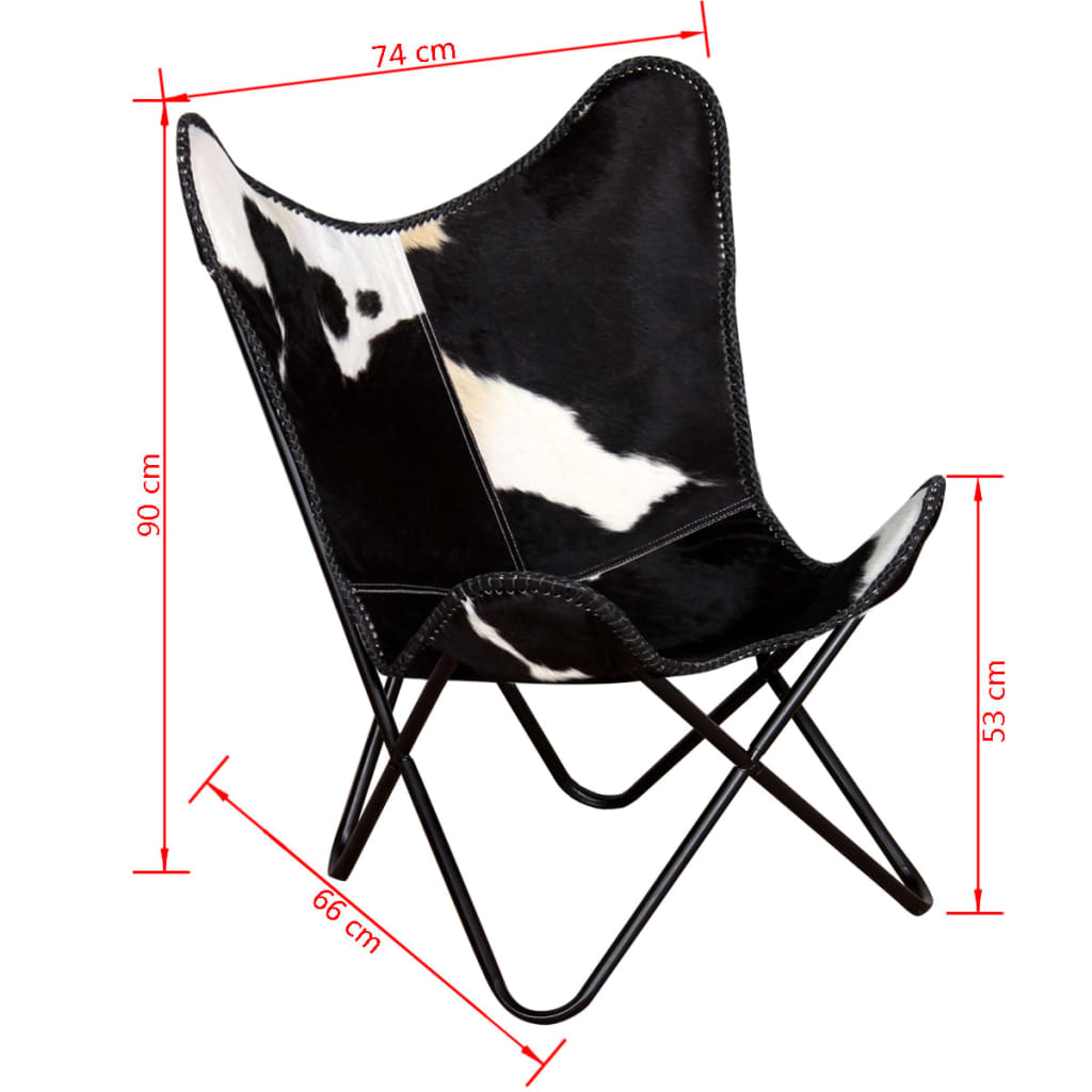 Butterfly Chair Black and White Real Cowhide Leather - OLBRIT