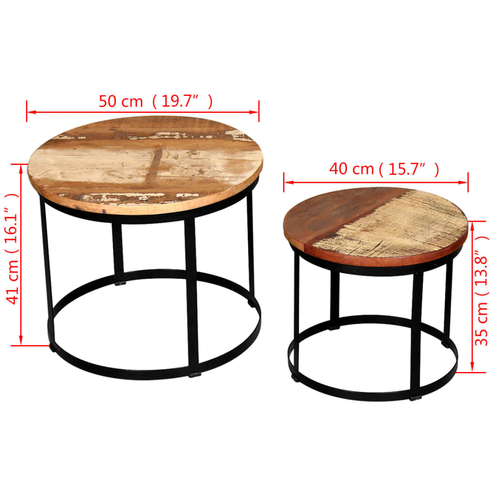 Two Piece Coffee Table Set Solid Reclaimed Wood Round 40cm/50cm - OLBRIT
