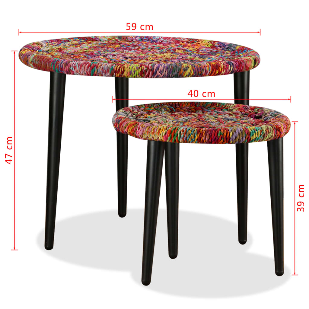 Coffee Table Set 2 Pieces Chindi Weave Details Multicolour - OLBRIT