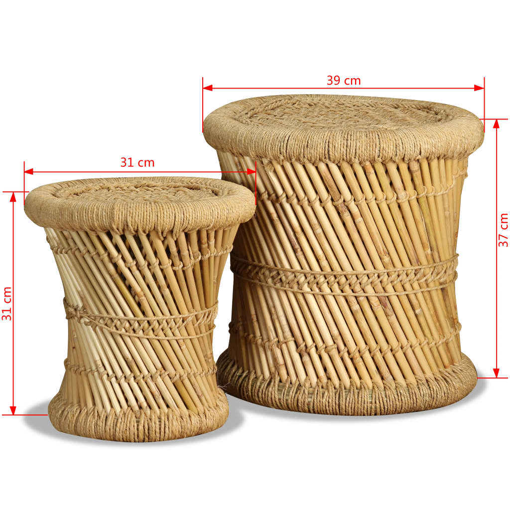 Stools 2 pcs Bamboo and Jute - OLBRIT