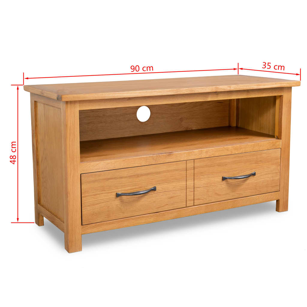 TV Cabinet 90x35x48 cm Solid Oak Wood - OLBRIT
