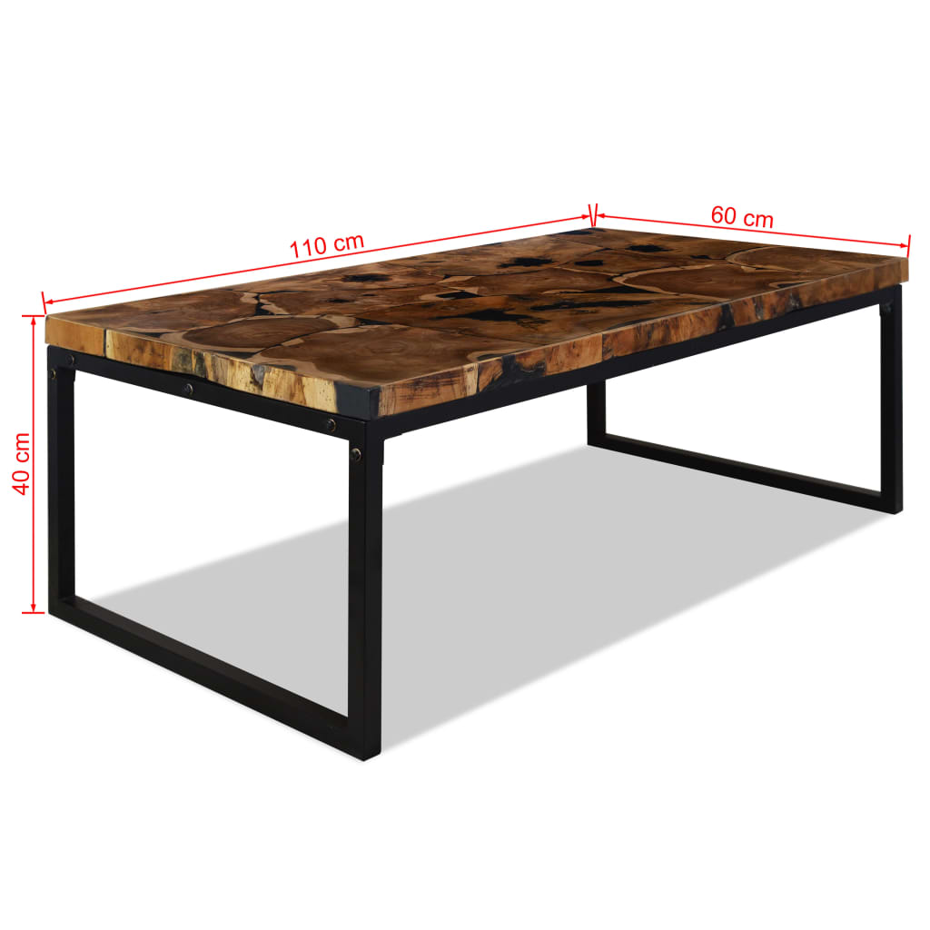 Coffee Table Teak Resin 110x60x40 cm Black and Brown - OLBRIT