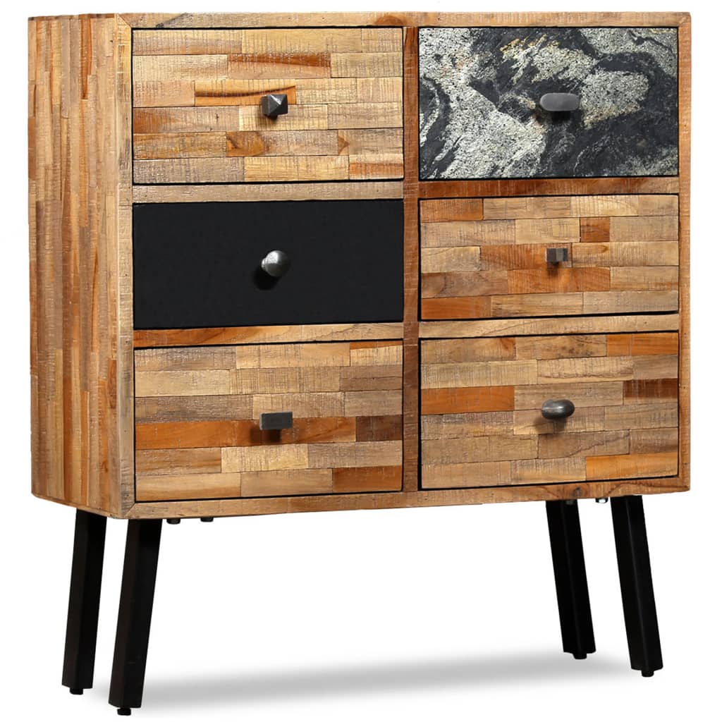 Side Cabinet with 6 Drawers Solid Reclaimed Teak 70x30x76 cm - OLBRIT