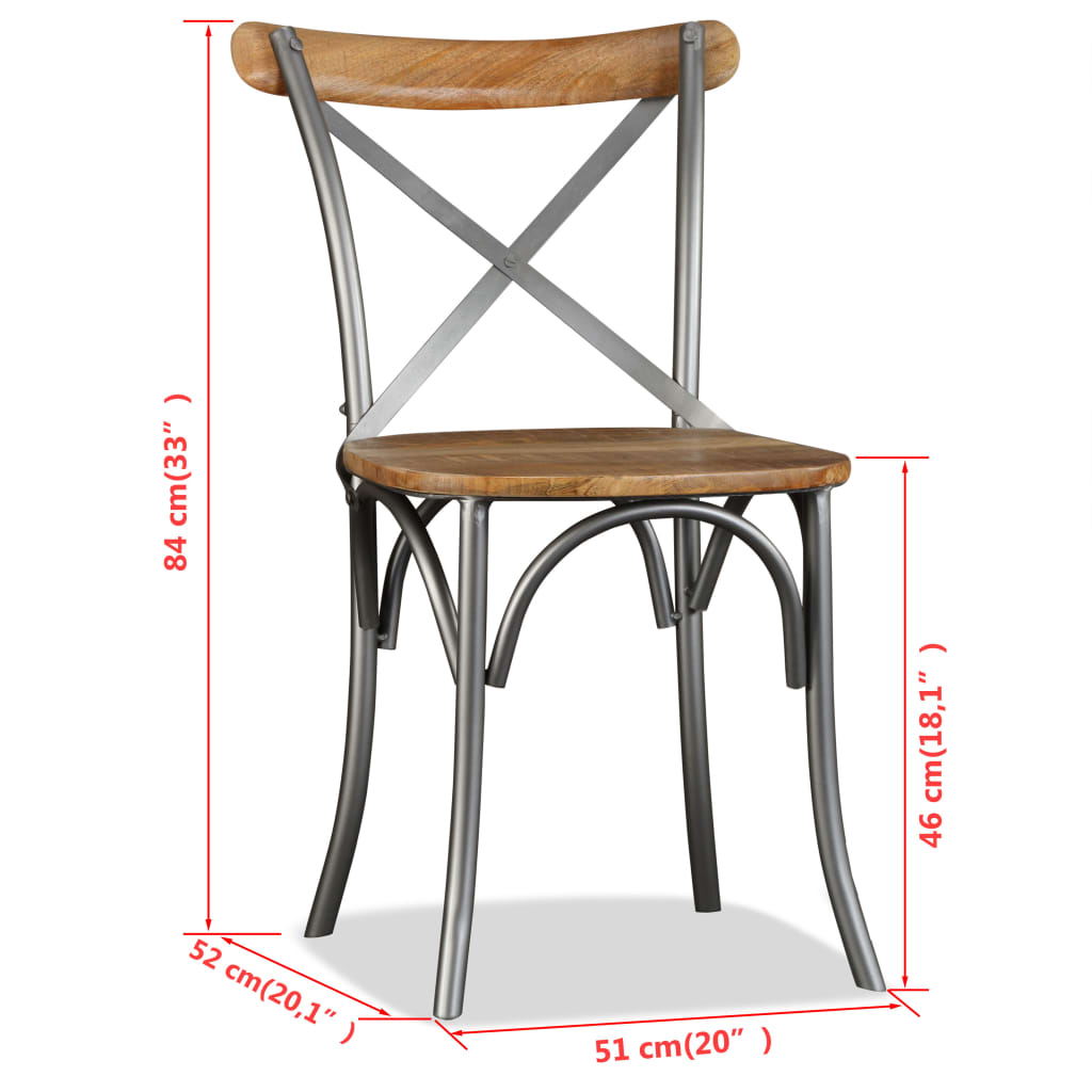 Dining Chairs 4 pcs Solid Mango Wood and Steel Cross Back - OLBRIT