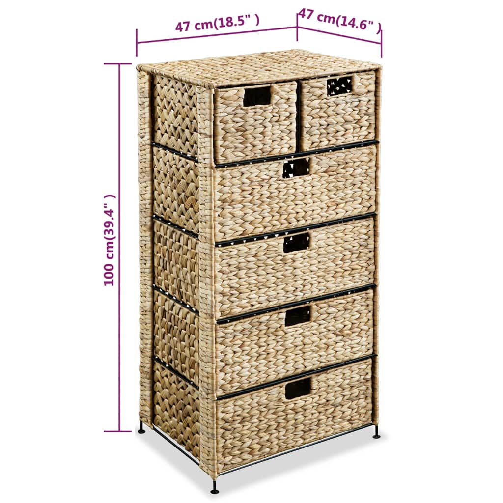 Storage Unit with 6 Baskets 47x37x100 cm Water Hyacinth - OLBRIT