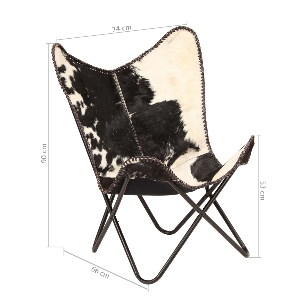 Butterfly Chair Black and White Genuine Goat Leather - OLBRIT