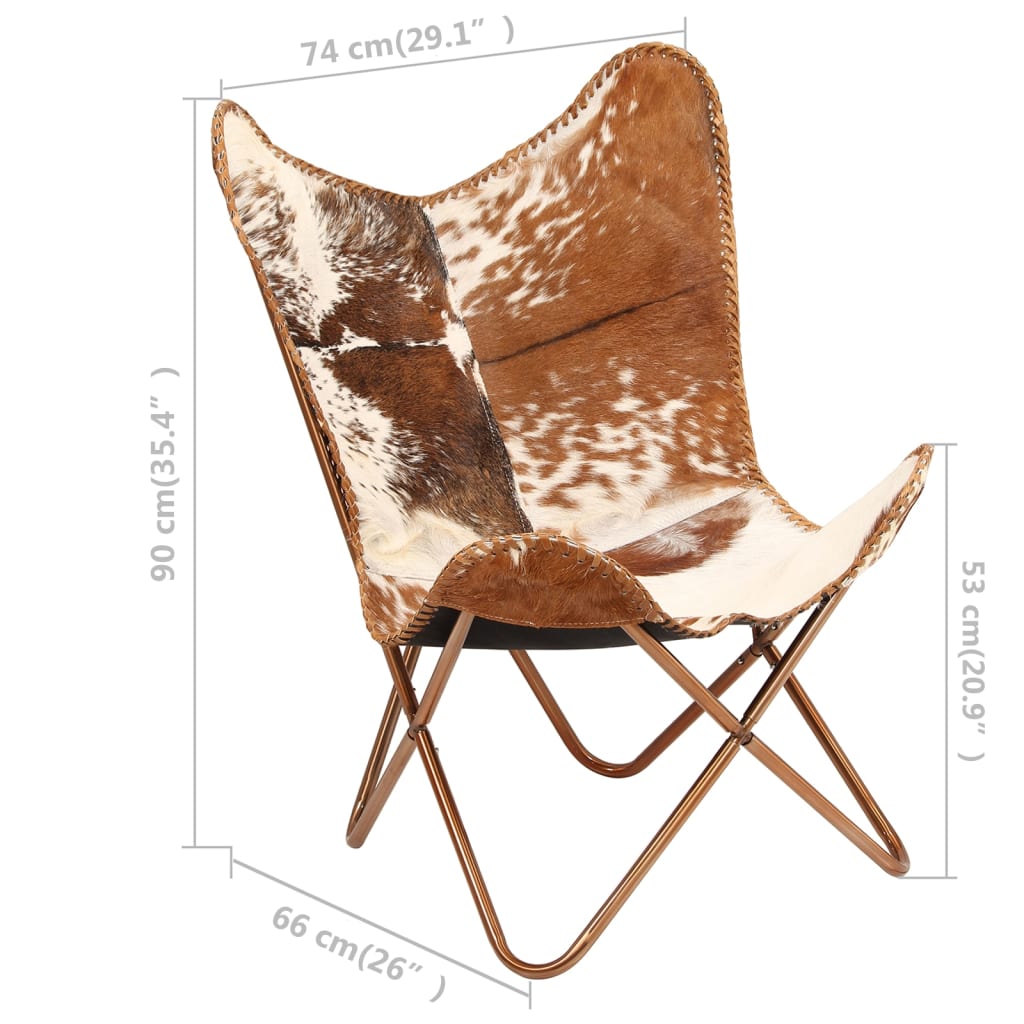 Butterfly Chair Brown and White Genuine Goat Leather - OLBRIT