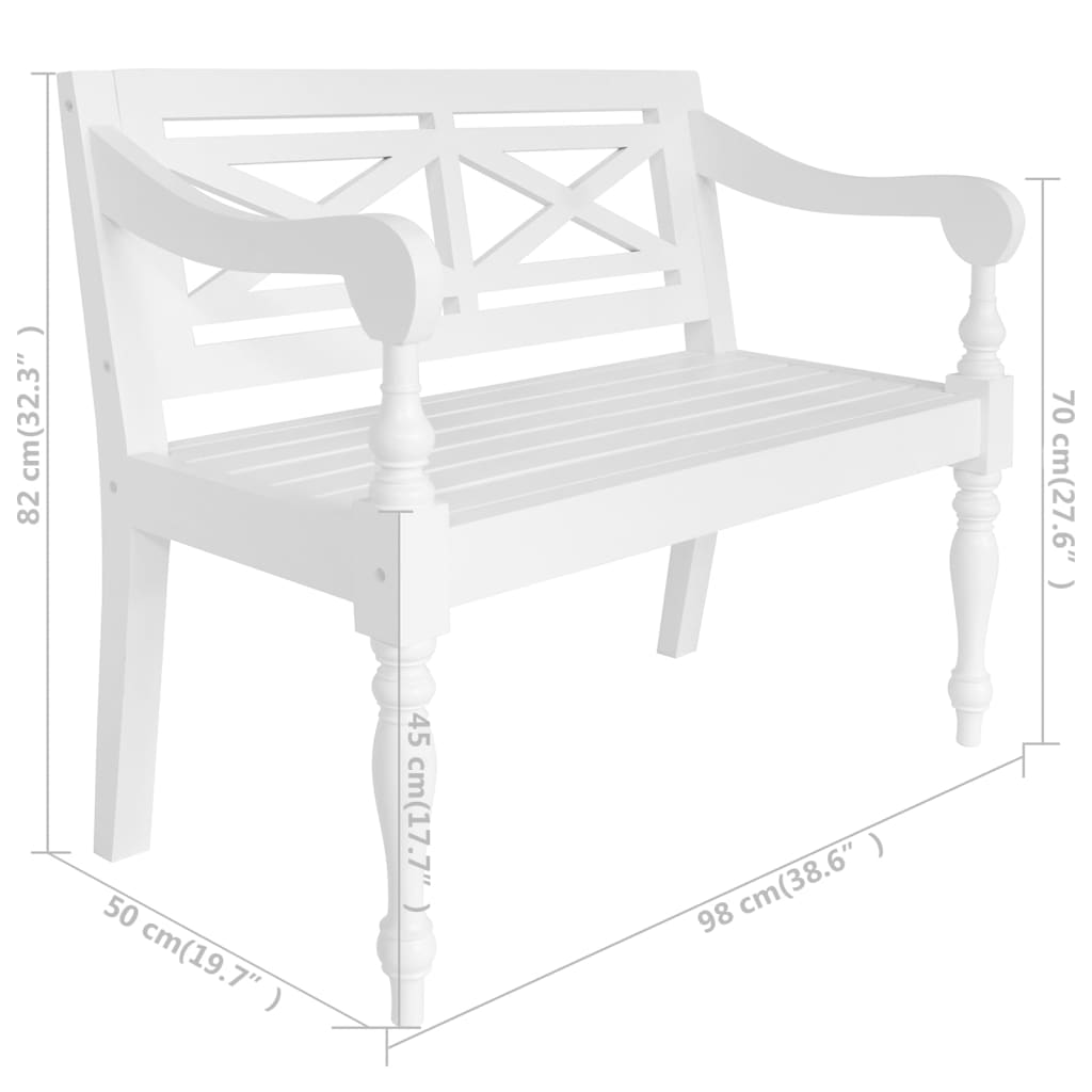 Batavia Bench 98 cm Solid Mahogany Wood White - OLBRIT