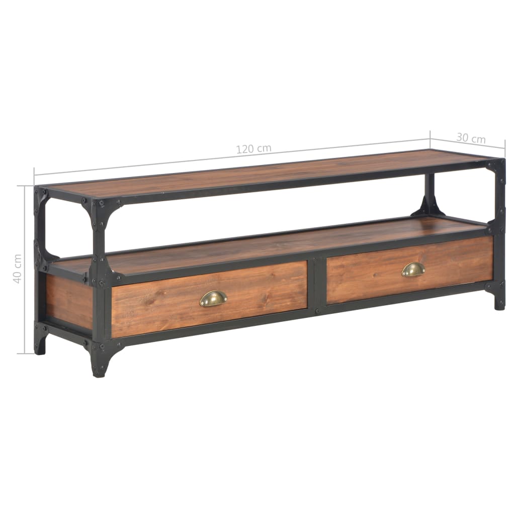 TV Cabinet with 2 Drawers 120x30x40 cm Solid Pine Wood - OLBRIT