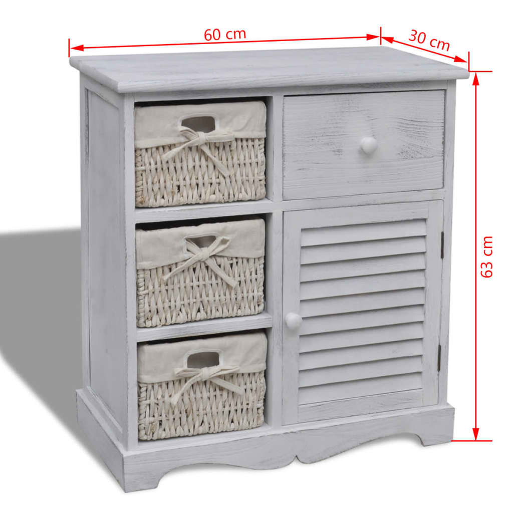 Wooden Cabinet 3 Left Weaving Baskets White - OLBRIT