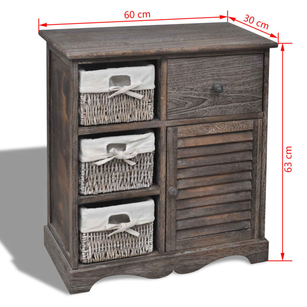 Wooden Cabinet 3 Left Weaving Baskets Brown - OLBRIT