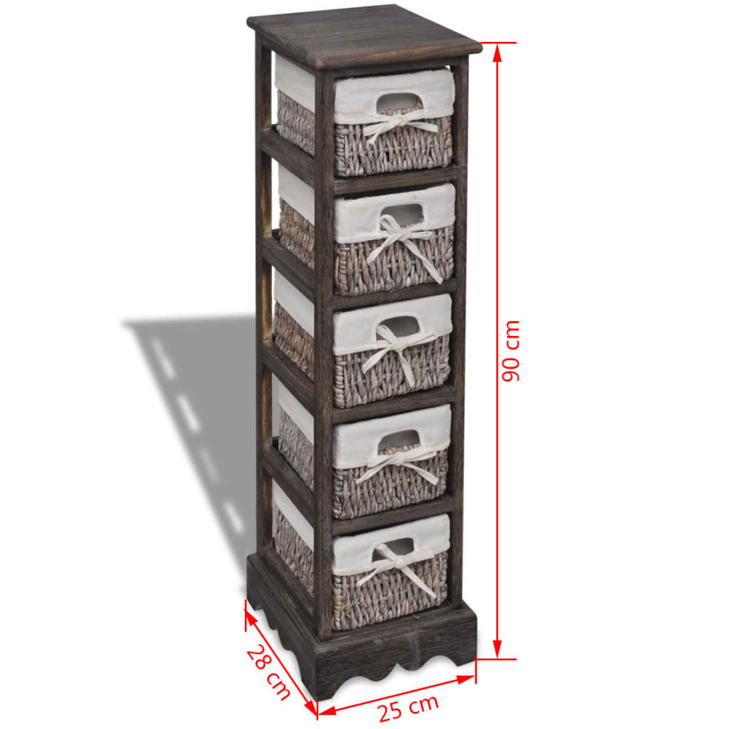 Wooden Storage Rack 5 Weaving Baskets Brown - OLBRIT