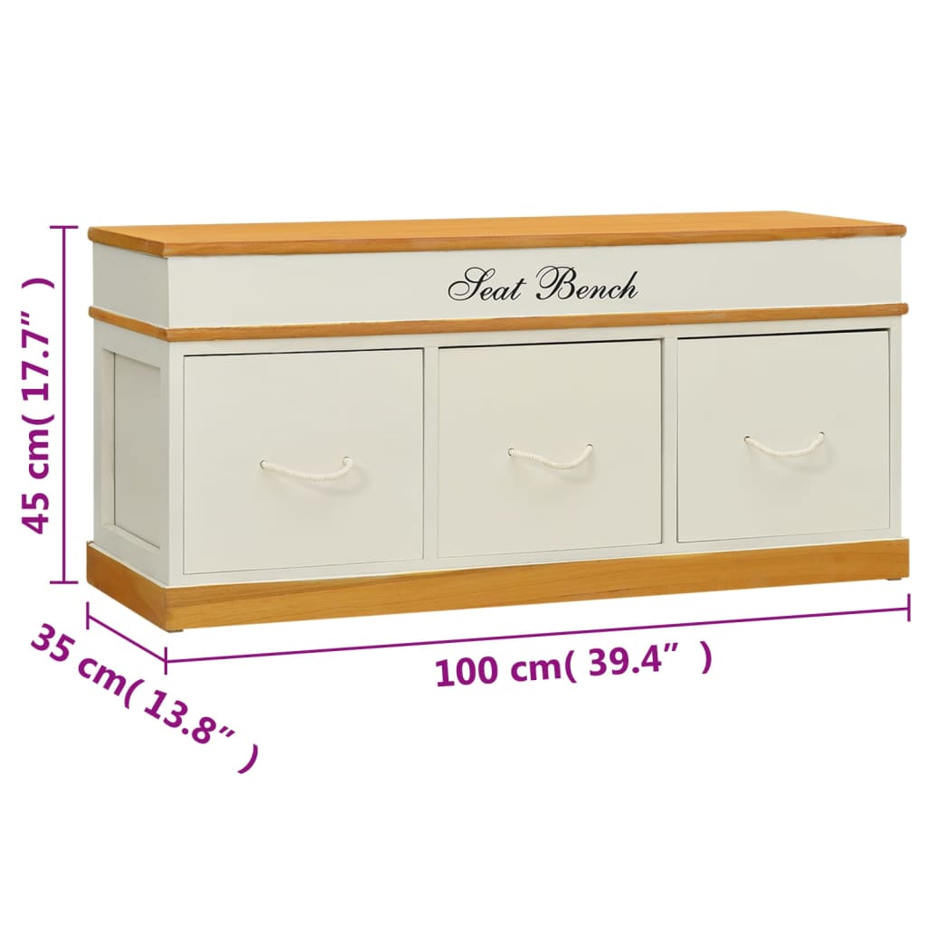 Storage Bench Solid Paulownia Wood 100 cm - OLBRIT