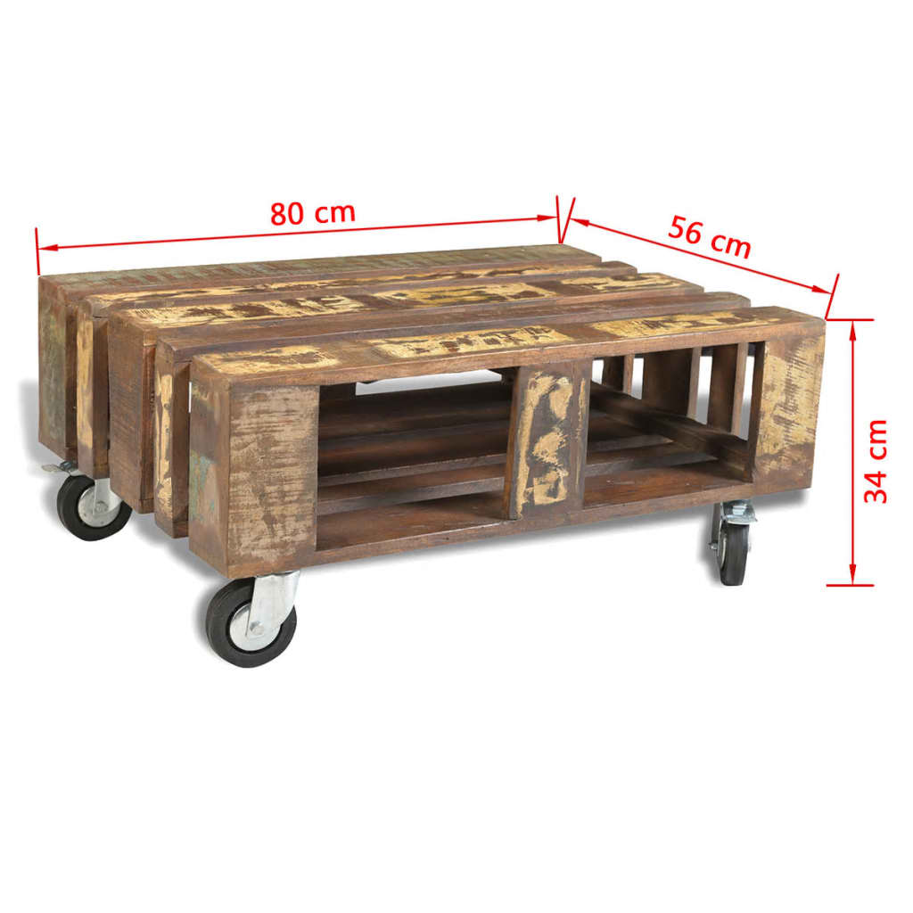 Coffee Table with 4 Wheels Reclaimed Wood - OLBRIT