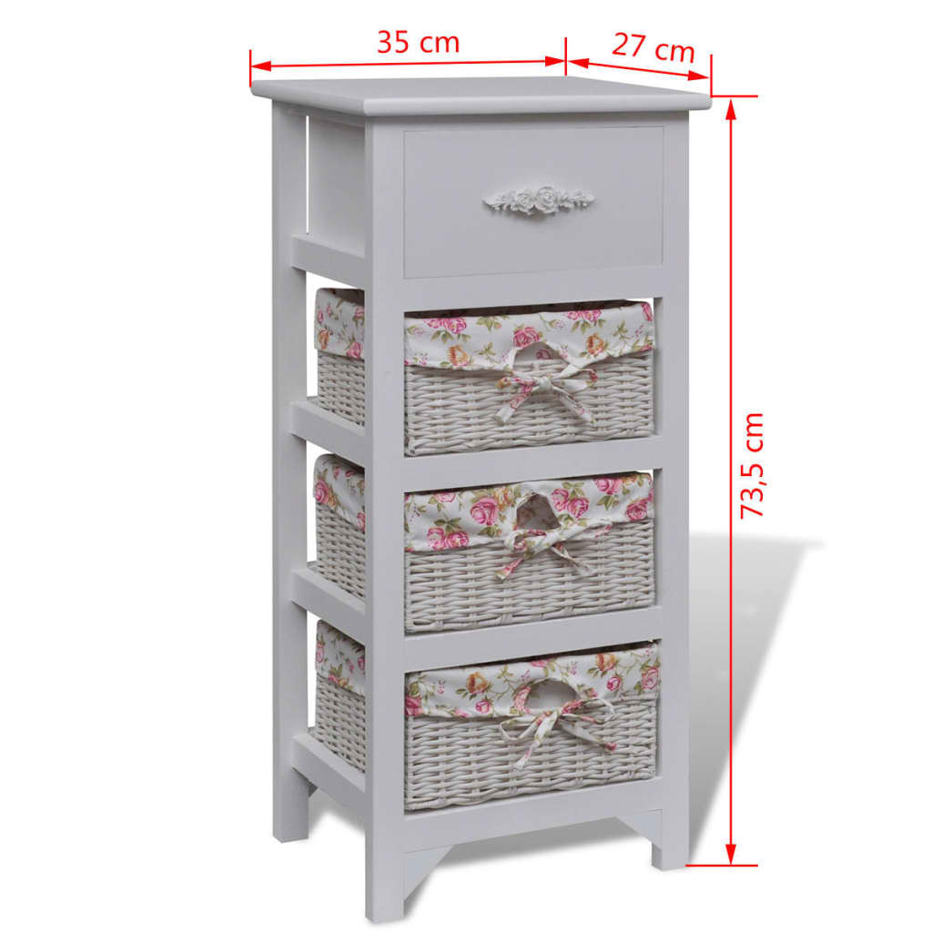 Cabinet with 1 Drawer and 3 Baskets White Paulownia Wood - OLBRIT