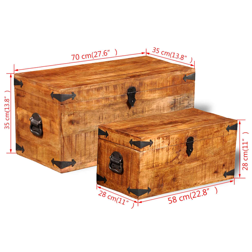 Storage Chest Set 2 Pieces Rough Mango Wood - OLBRIT