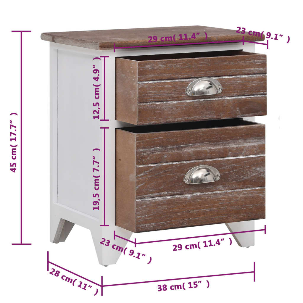 Nightstand 2 pcs with 2 Drawers Brown and White - OLBRIT