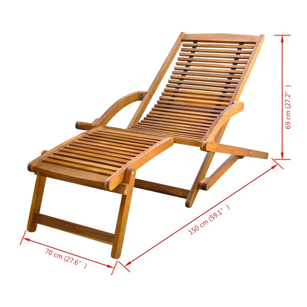 Deck Chair with Footrest Solid Acacia Wood - OLBRIT