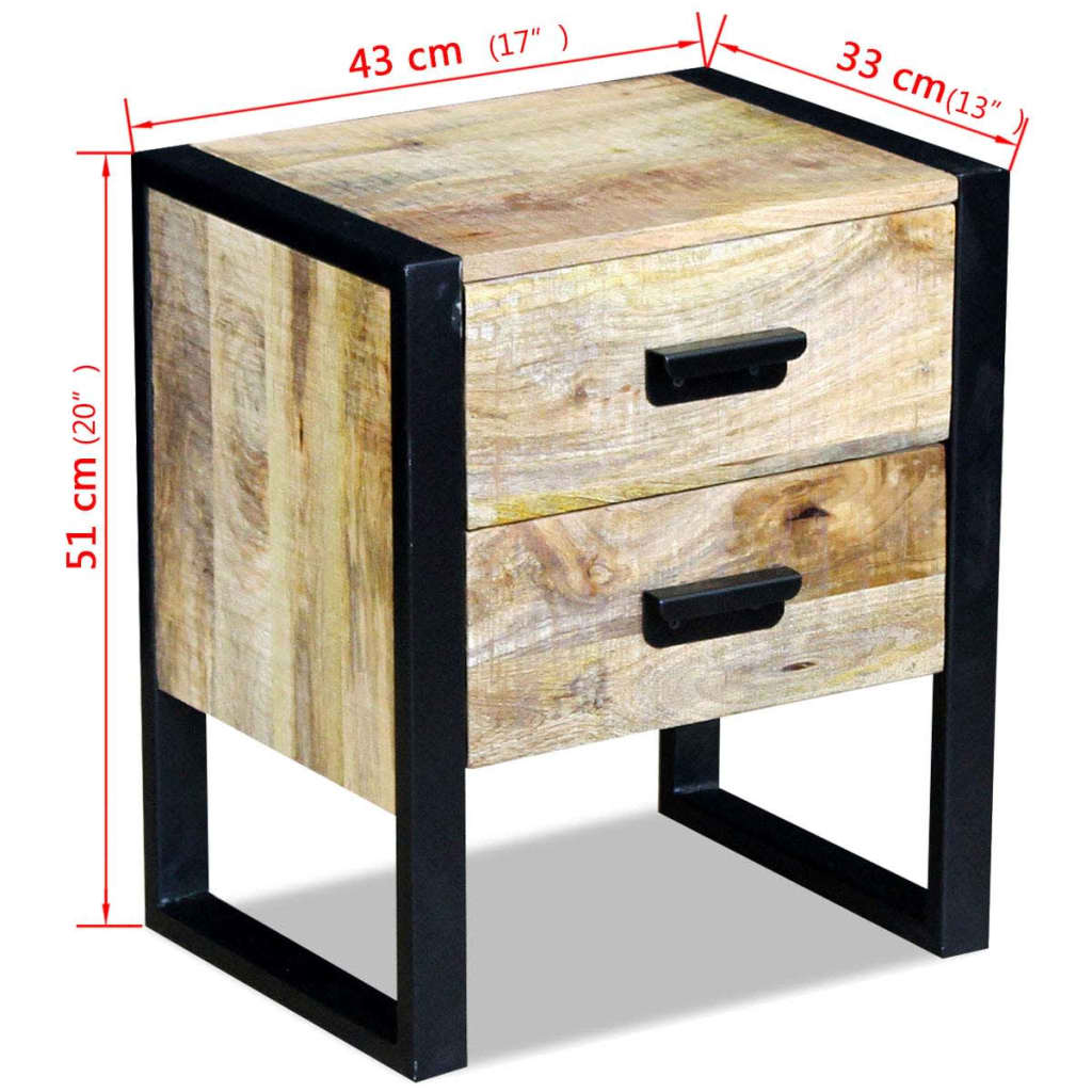 Side Table with 2 Drawers Solid Mango Wood 43x33x51 cm - OLBRIT