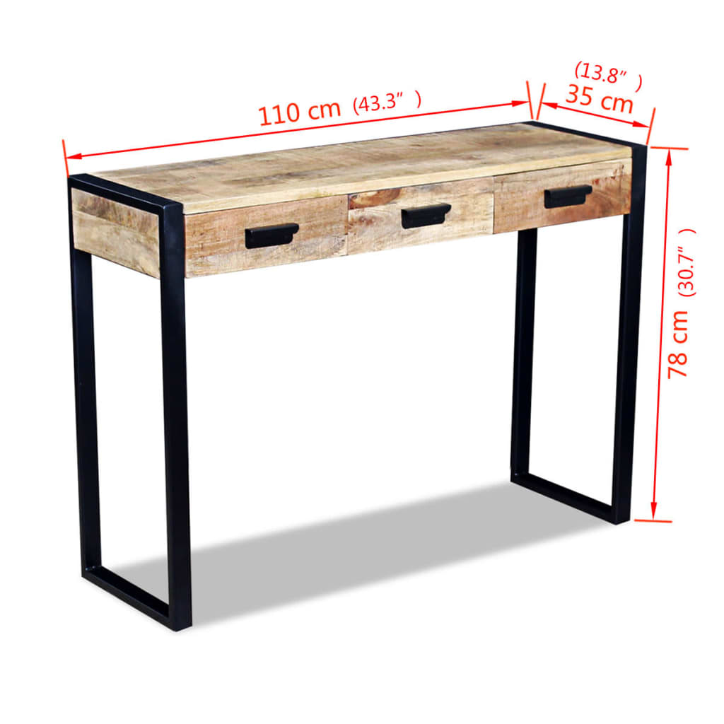 Console Table with 3 Drawers Solid Mango Wood 110x35x78 cm - OLBRIT