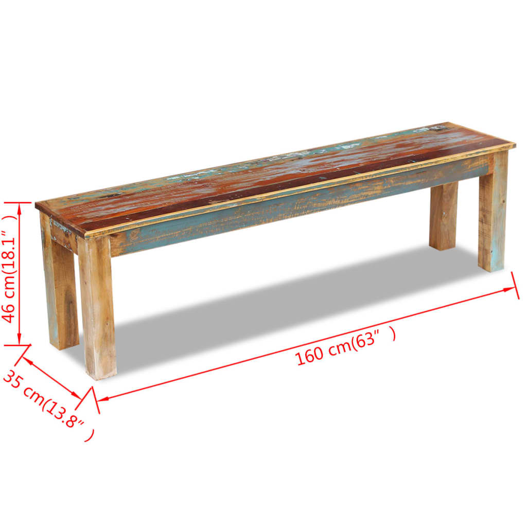 Bench Solid Reclaimed Wood 160x35x46 cm - OLBRIT