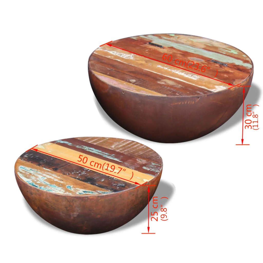 Two Piece Bowl Shaped Coffee Table Set Solid Reclaimed Wood - OLBRIT