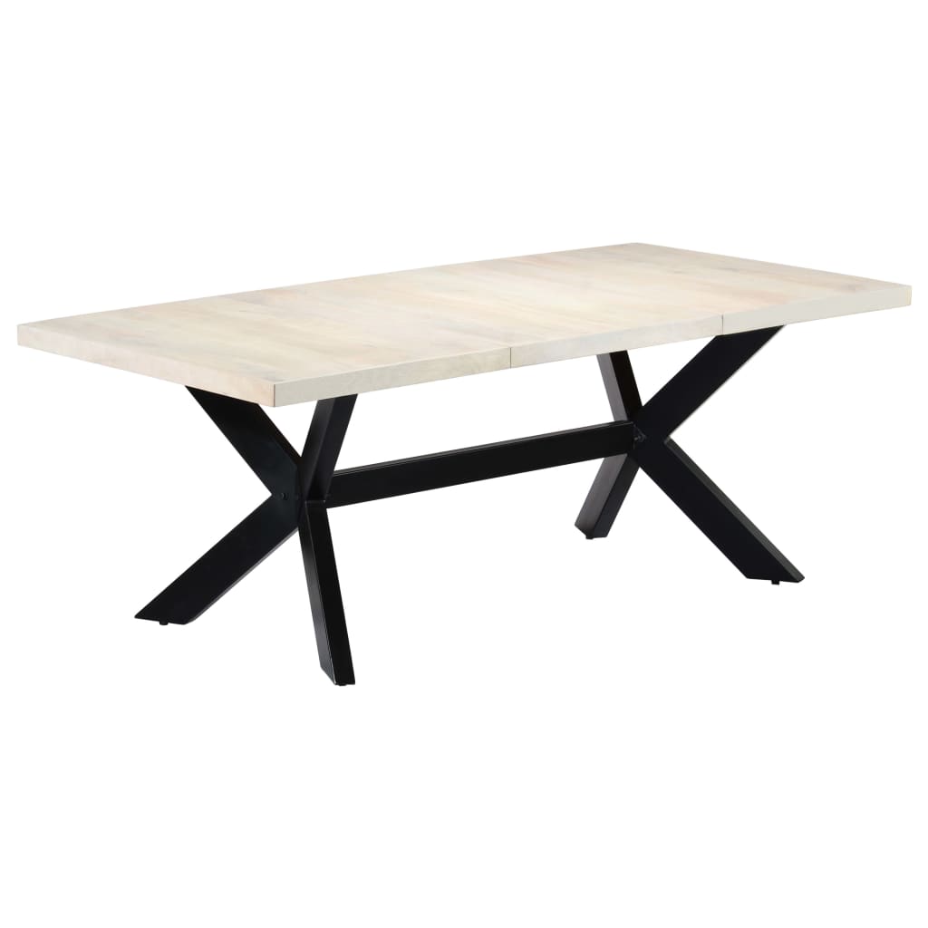Dining Table White 200x100x75 cm Solid Mango Wood - OLBRIT