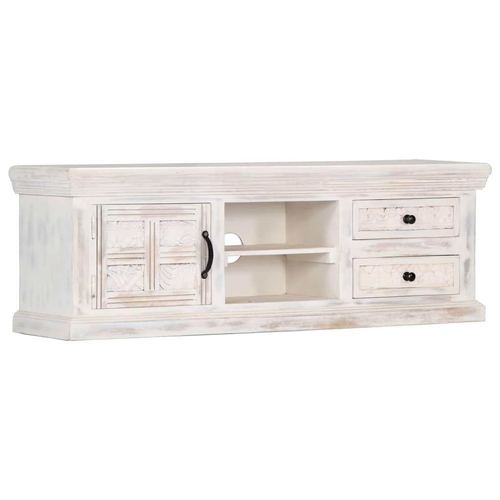 TV Cabinet White 120x30x40 cm Solid Mango Wood - OLBRIT