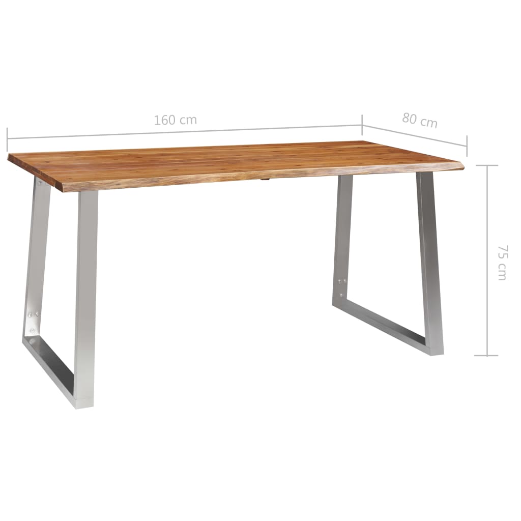 Dining Table 160x80x75 cm Solid Acacia Wood and Stainless Steel - OLBRIT