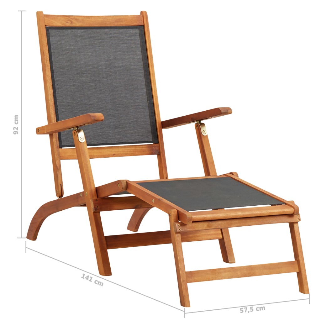 Outdoor Deck Chair Solid Acacia Wood and Textilene - OLBRIT
