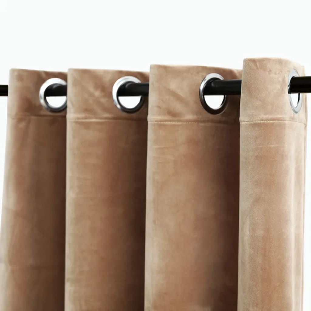 Blackout Curtain with Metal Rings Velvet Beige 290x245 cm - OLBRIT