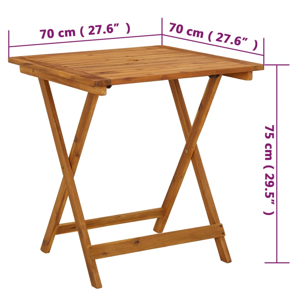 Folding Garden Table 70x70x75 cm Solid Acacia Wood - OLBRIT