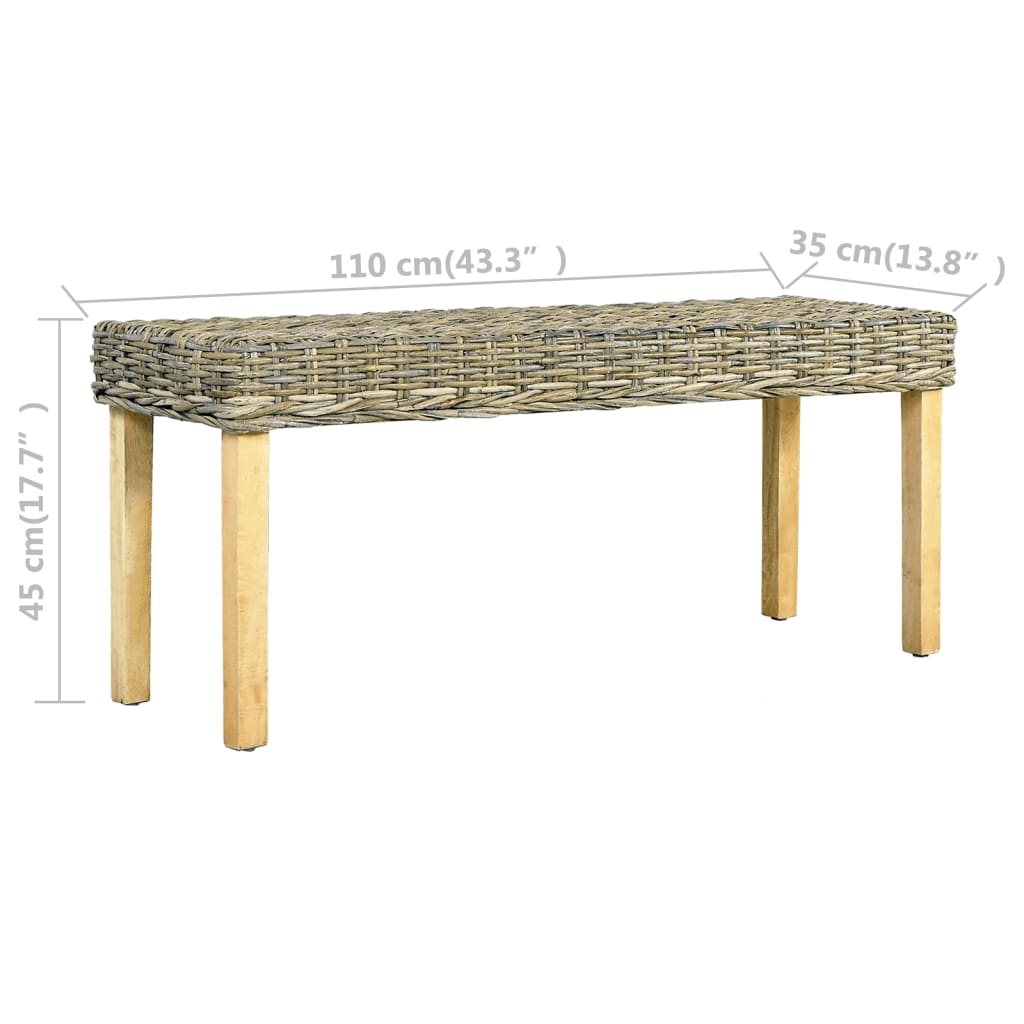 Bench 110 cm Natural Kubu Rattan and Solid Mango Wood - OLBRIT