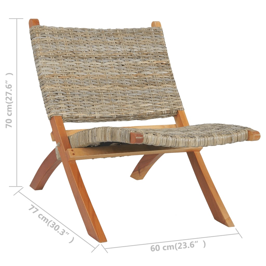 Relaxing Chair Natural Kubu Rattan and Solid Mahogany Wood - OLBRIT