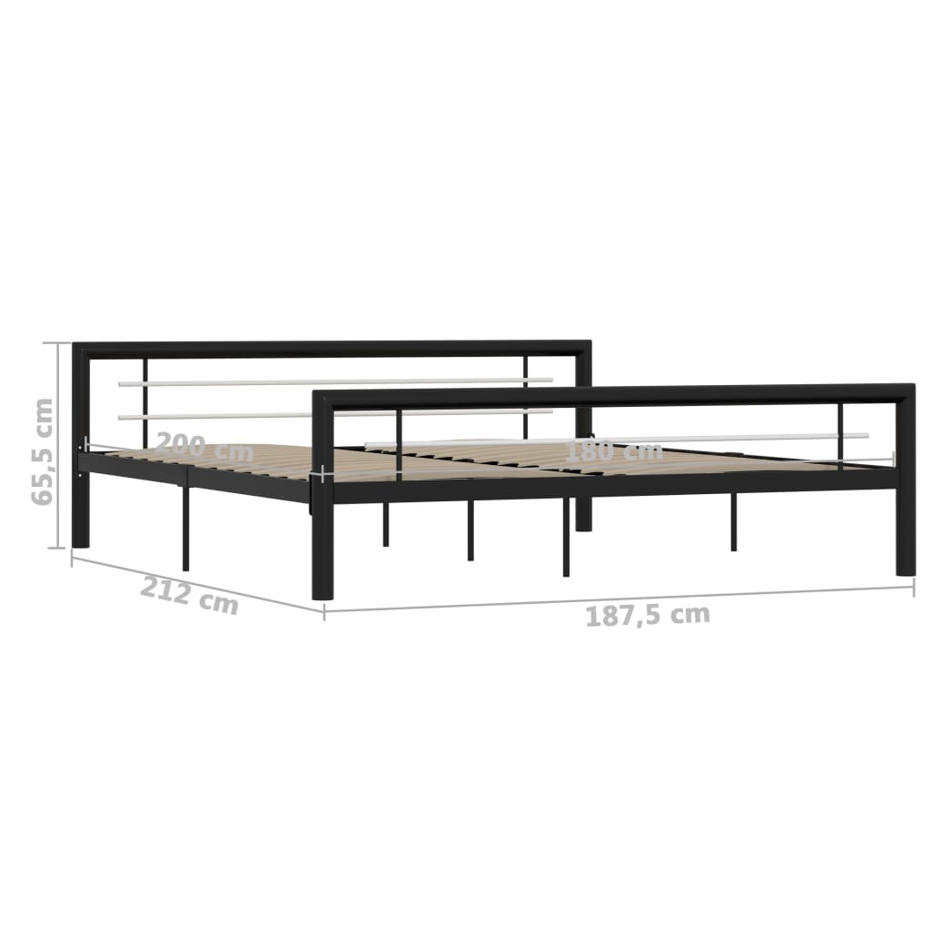 Bed Frame Black and White Metal 180x200 cm Super King - OLBRIT
